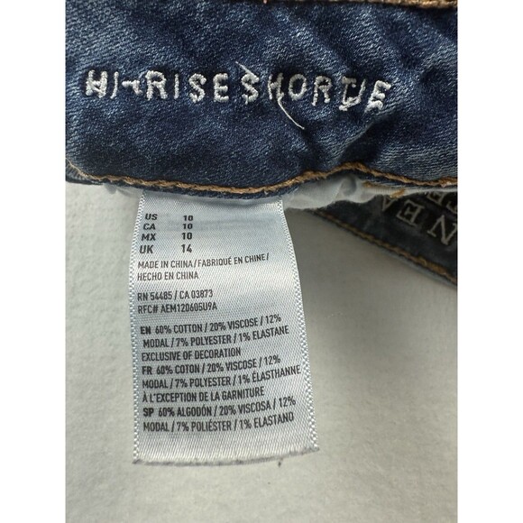American Eagle Hi-Rise Shortie Denim Shorts Size 10 Distressed Frayed Hem - Picture 3 of 8